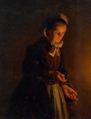 A servant girl by candle light
